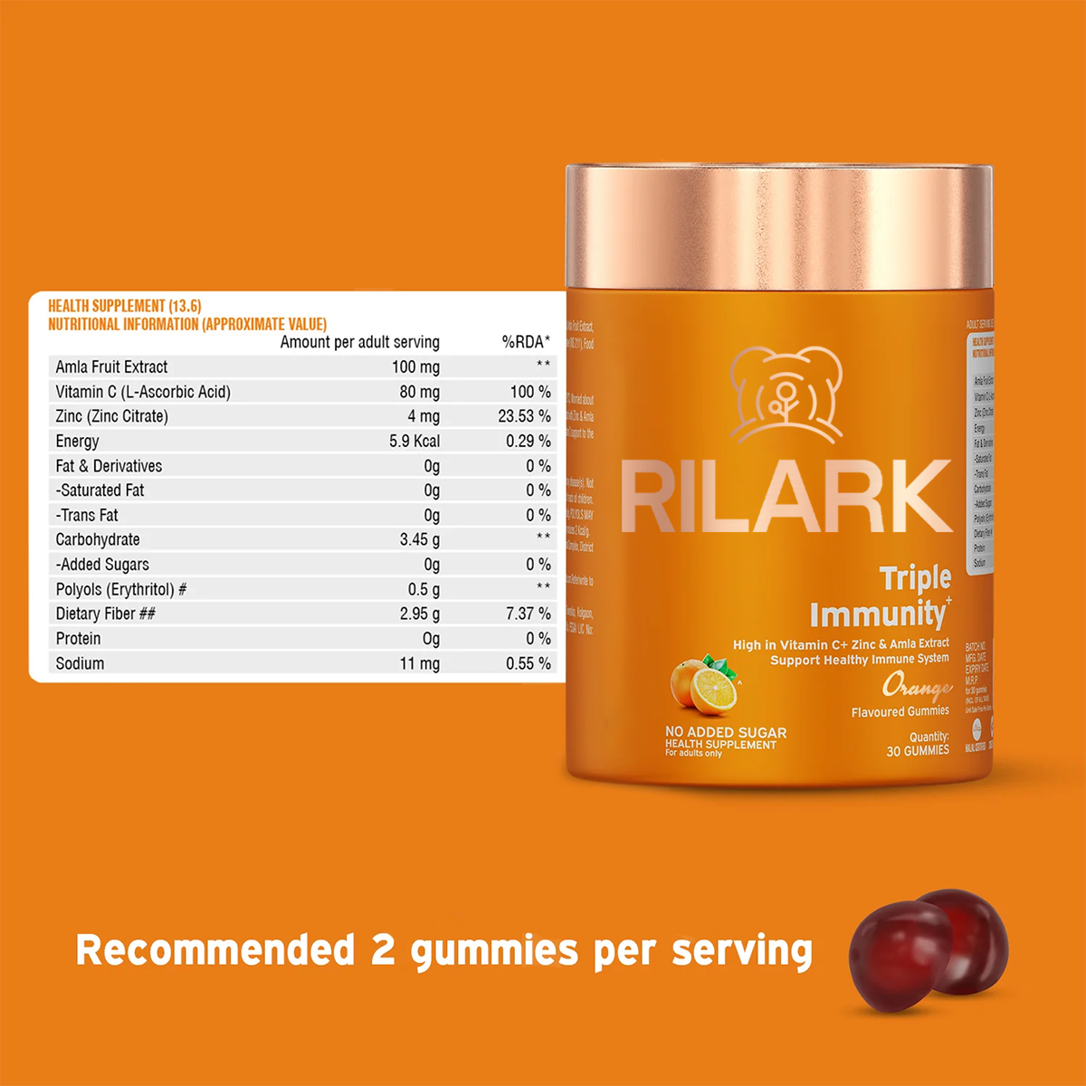 RILARK Triple Immunity Gummies with Vitamin C, Zinc & Amla
